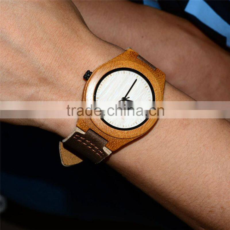 Hot Sale Imported 763 Movement Wristwatches Genuine Leather Bamboo Wood Dress Quartz Watches for Men and Women anniversary Gifts