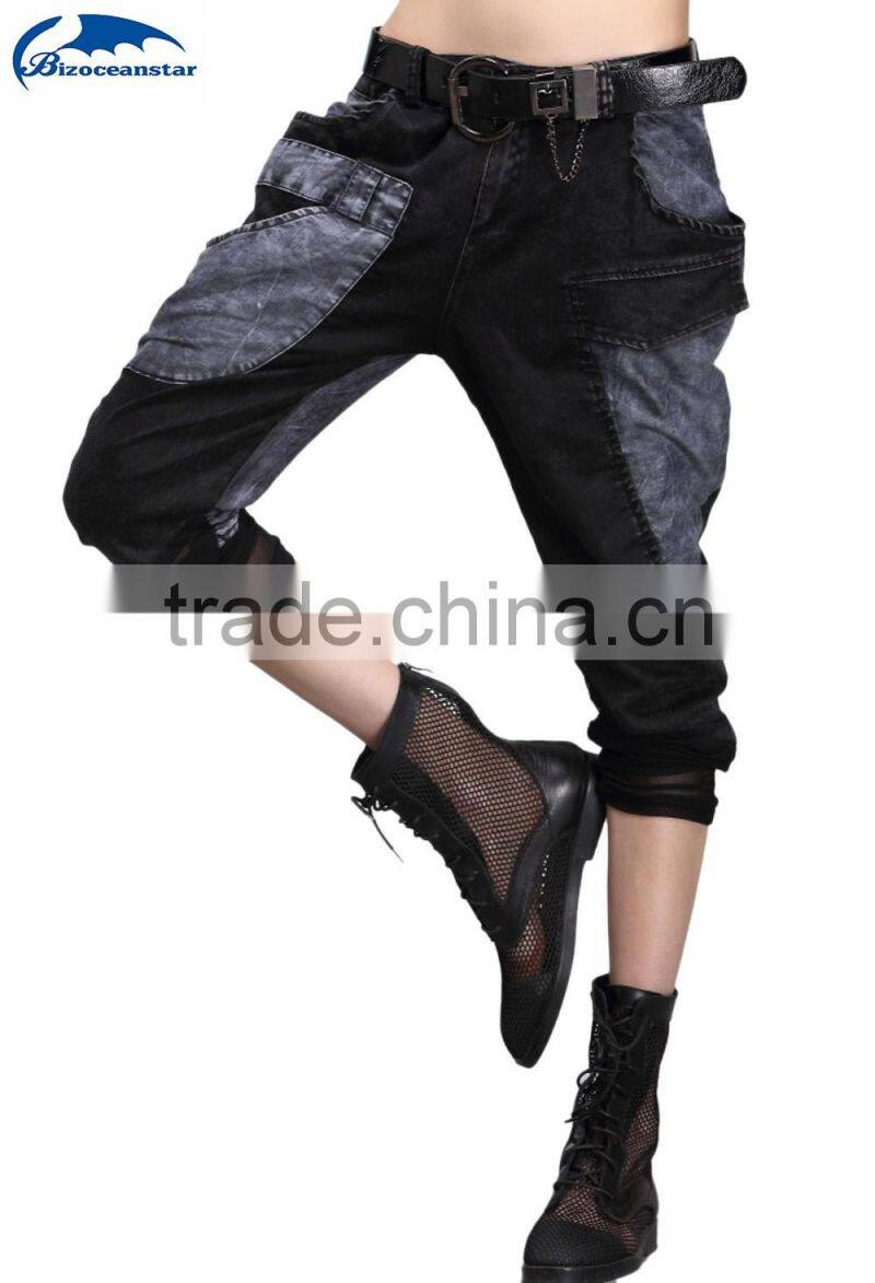 Women Punk Rock Loose Jeans Capri Pants Washed Hip-hop Denim Harem Cropped-pants
