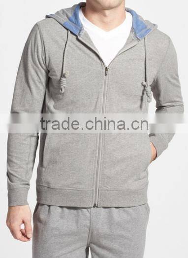 High Quality Sporty Hooded Pajama Top For Men With Zip Front