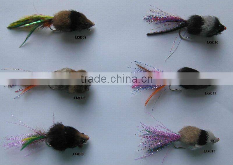 Nature feather sliver plastic tail Mouse fishing lure