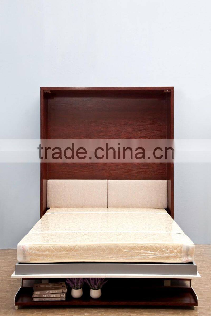 Space saving wooden murphy bed verticle hidden wall bed double murphy folding bed with bookcase and desk