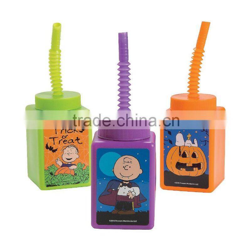 16 oz. 450ml Wholesale New Custom Design Colorful Food Grade Plastic Square Shaped Halloween Party Cups with Lids and Straws