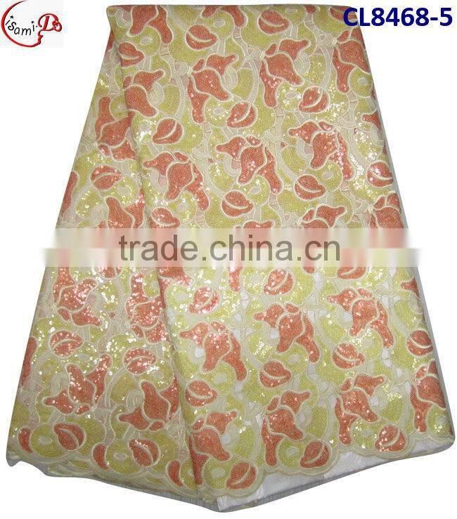 CL8468-7 new coming high quality yellow organza lace soft material new design nice pattern for making parry dress