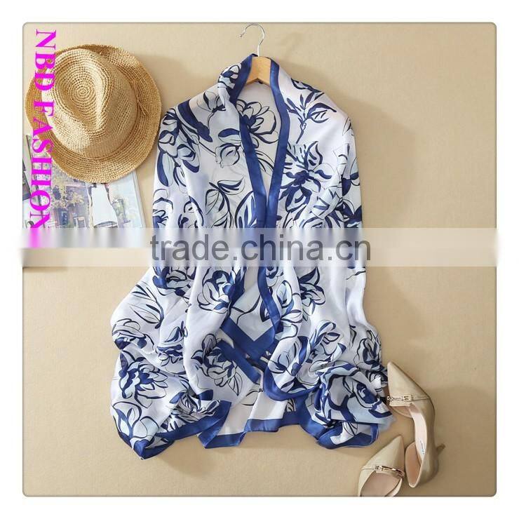 New Arrival Imitated Silk Blue Camellia Scarves and Beach shawls