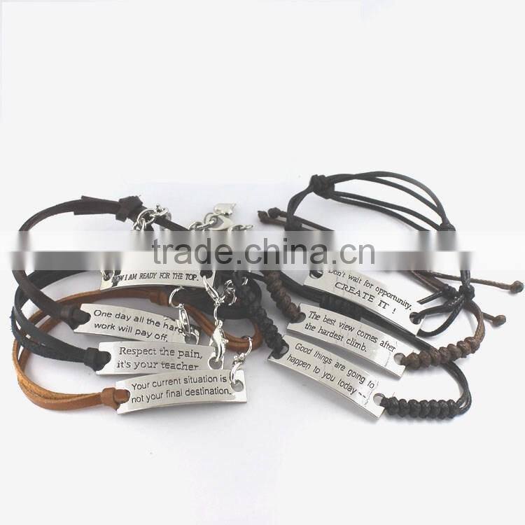 2016 Fashion Leather Word Bracelet Personalized Engraved Bracelets Wholesale