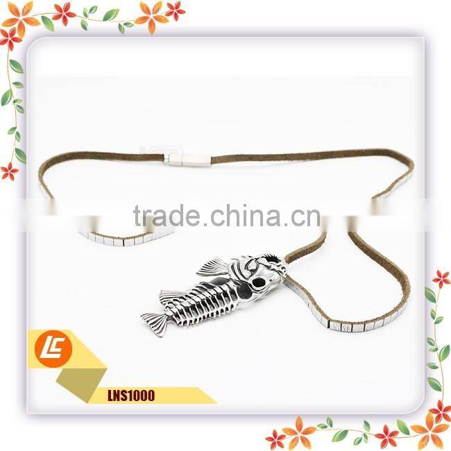 2016 New fish bones pendant for women leather necklace