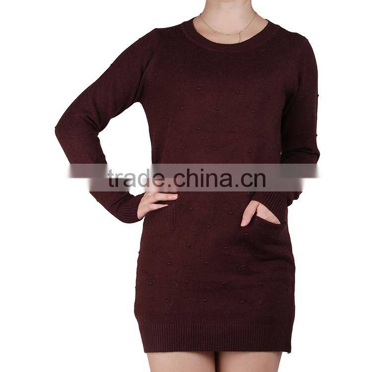Hot sale 2015 latest pocket fashion women long sleeve pullovers loose tumper casual swerter knitwear