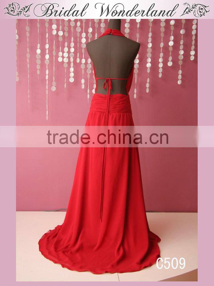 Brazilian long backless pink chiffon evening dress