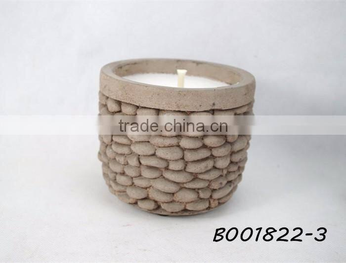 534 White unscented candle for outdoor usage stone granule in cement tank pot candles