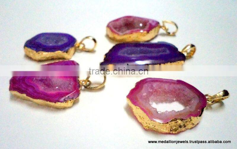 Agate Slice Vermeil Plated Fashion Jewelry Druzy Pendants