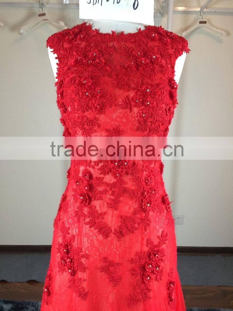 (JBH2016-8) MARRY YOU Real Sample Red Lace Evening Dress 2016