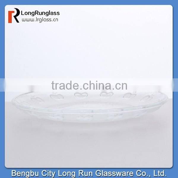LongRun 2015 new design transparent glass fruit plate with apple pattern