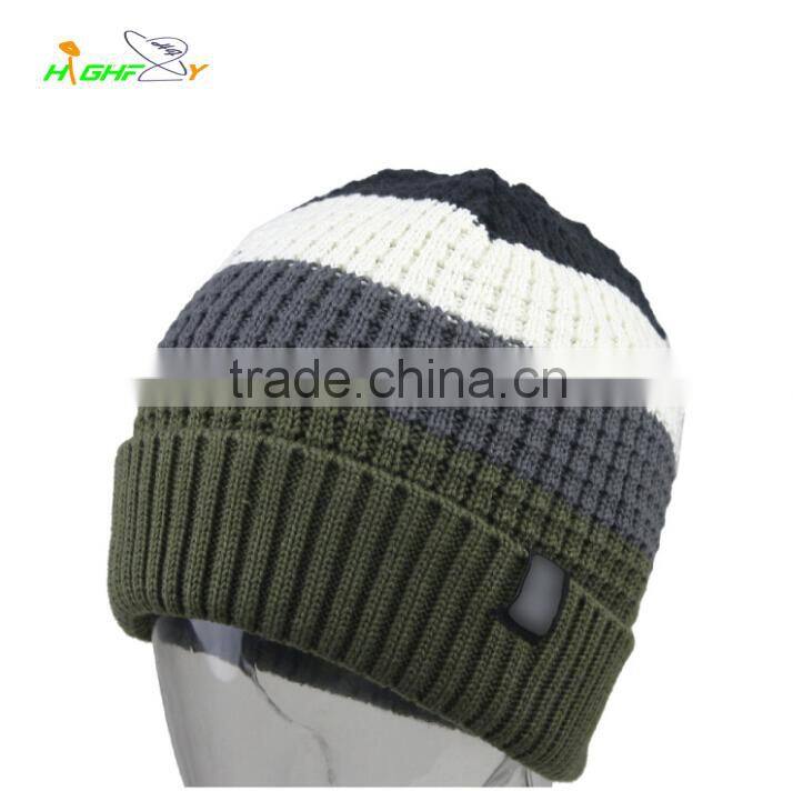 good quality 100% acrylic custom jacquard weave knitted beanie hat with cuff