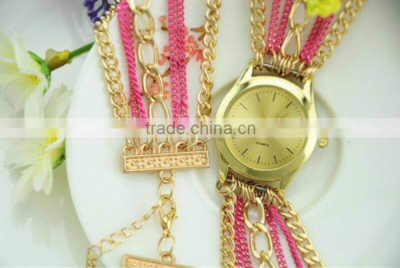 fashion Geneva wrist women metal long chain geneva lady watch