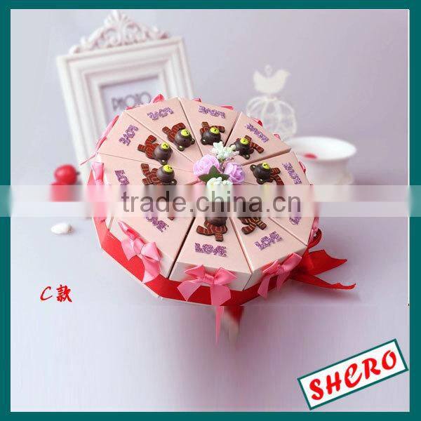 Cake Shape Wedding Candy Box With Ribbon