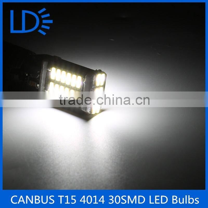 Wholesale New desigh Free Canbus 12v T15 4014 car led 30 smd auto bulb led tail light