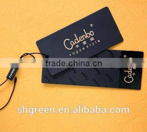 Classic spot UV swing tag with embossed logo for dolls