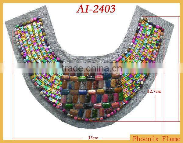 Fancy colorful sequins and stones beaded neck trim AI-2403