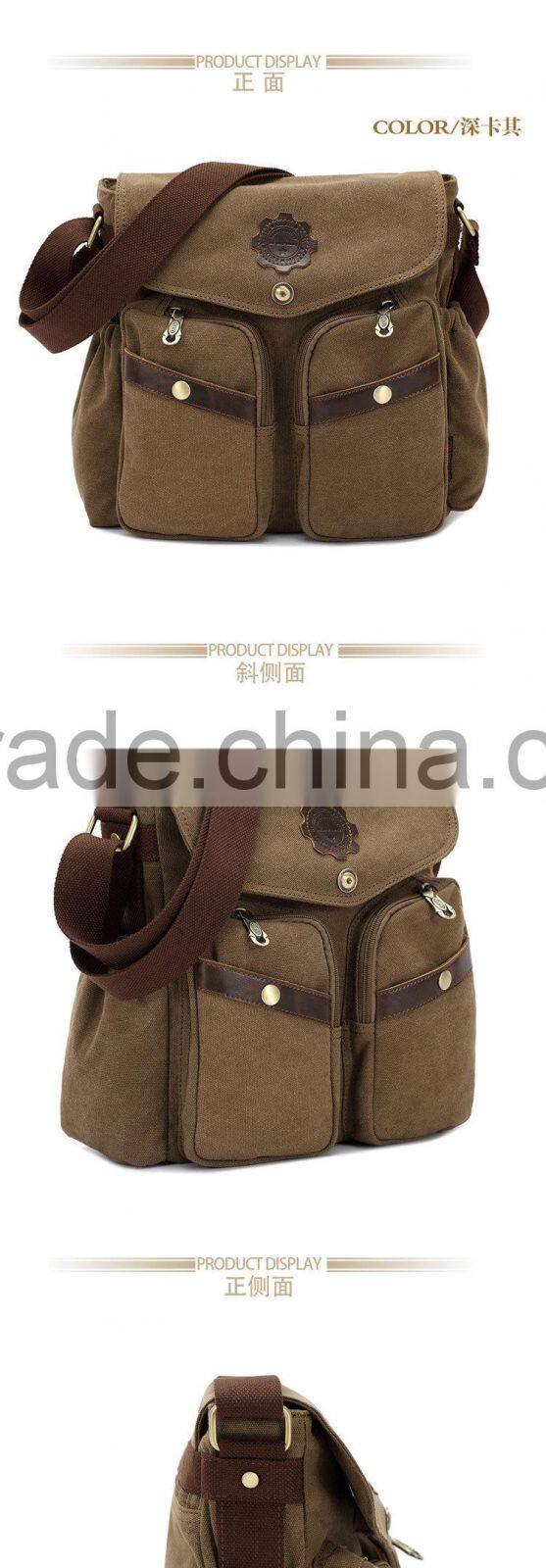 Single Shoulder Casual Messenger Bags Men Canvas Leather Shoulder Bag