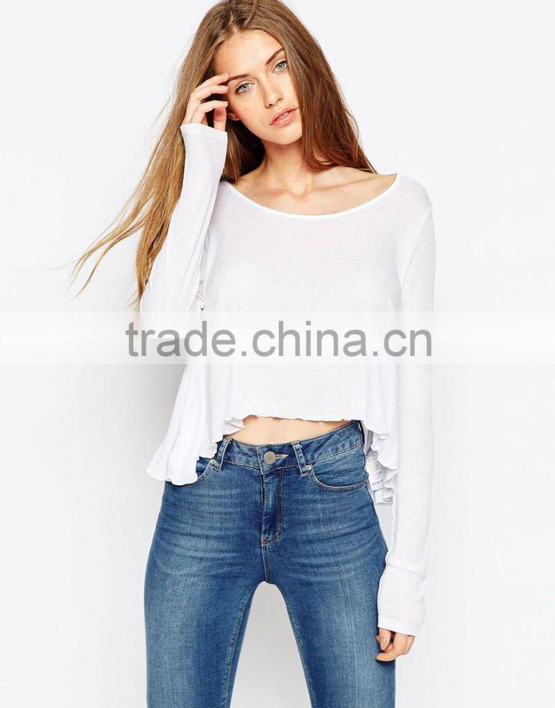 Newest Customized Women's Sweater with Deep V and Flared Sleeve Midweight structured knit