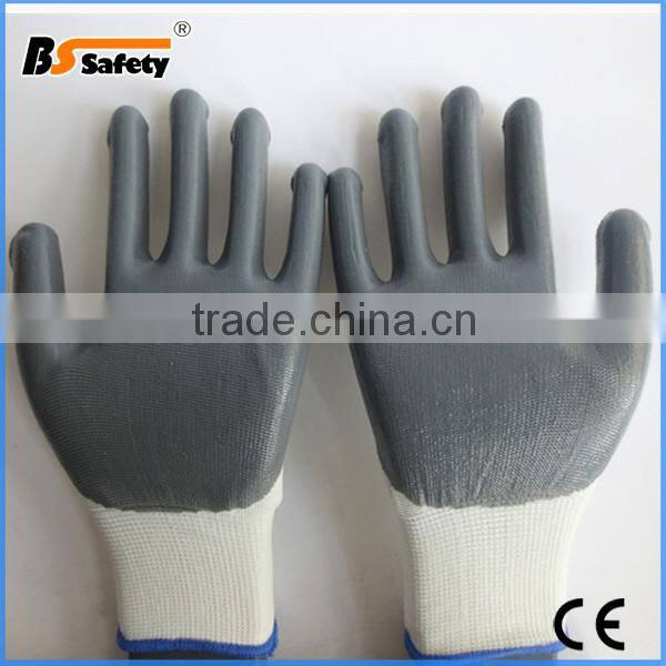 BSSAFETY white gray polyester knitting nitrile coated safety work gloves