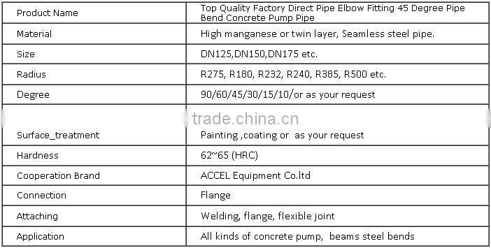 Top Quality Factory Direct Pipe Fitting Elbow 45 Degree Pipe Bend Concrete Pump Pipe