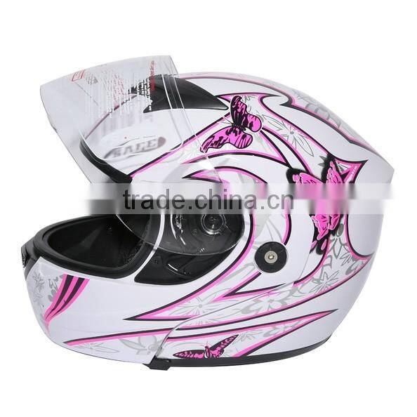 DOT Pink Butterfly Flip Up Modular Full Face Women Motorcycle Helmet Size S M L
