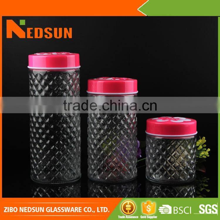 Large capacity customized storage glass jar with pink lid