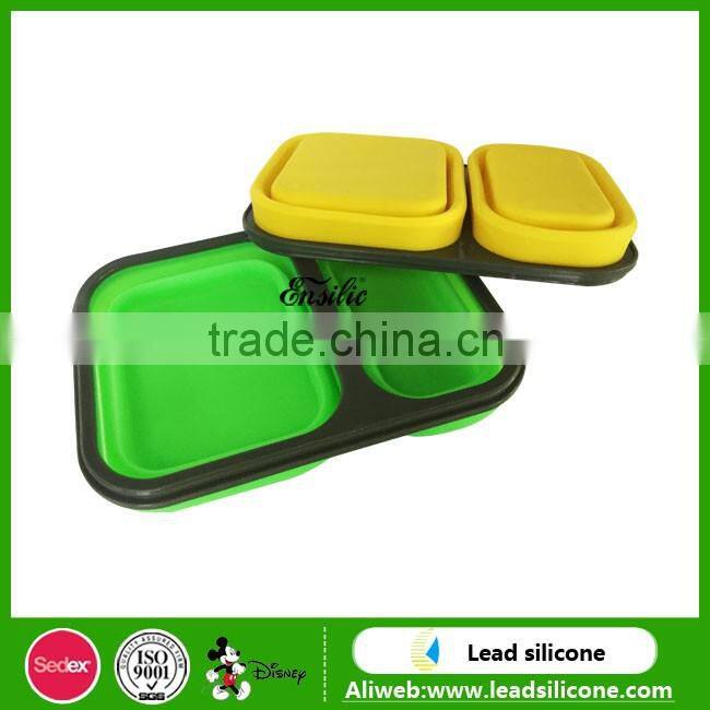 Food Grade Compartment Silicone Collapsible Lunch Box With Lid