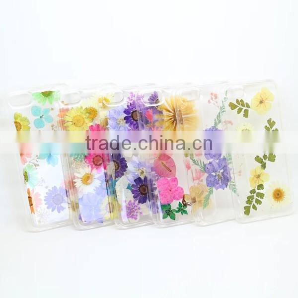 Transparent TPU phone case real flower sticker phone cover protective back cover for iPhone 7 / plus