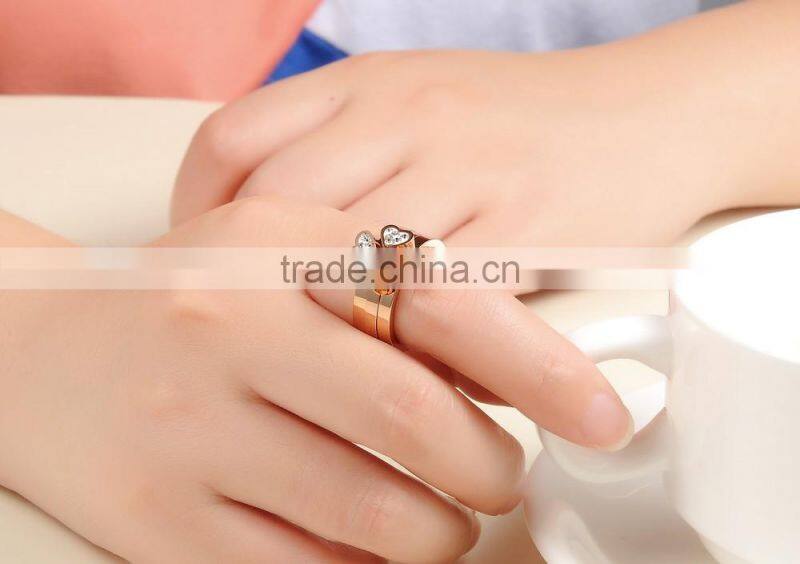 Wholesale bulk sale heart shaped rose gold plating stainless steel ring women jewelry