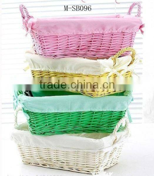 Oval wicker storage basket with coloful liner & Easter egg basket