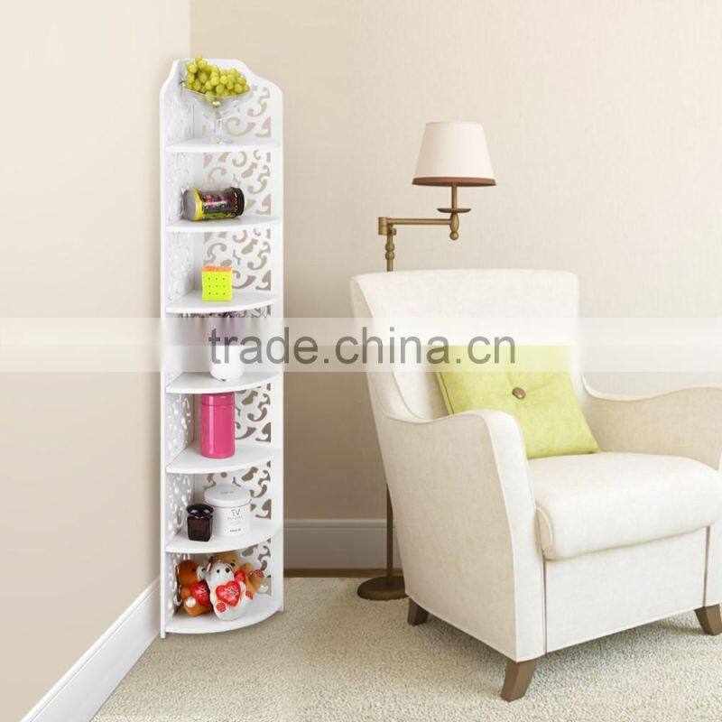 2017 new design 5 Tier Corner shelf Multi-Layer White High Gloss Shelf Corner Rack White Carved Storage