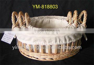 2016 Chinese popular S/4 canvas lined willow storage basket with flax lining