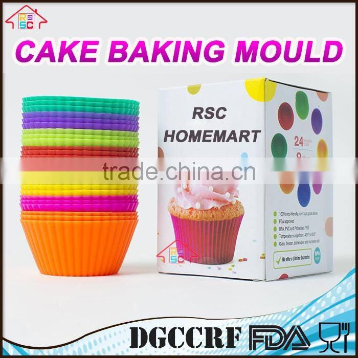 Silicone Baking Cups , 24 Reusable Vibrant Muffin Molds/Cupcake Liners /Mini Chocolate Holders/Truffle Cups, 6 Vibrant Colors