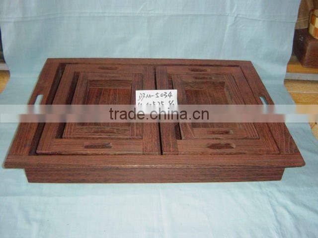 carbonized unfinished wooden tray sets with handles