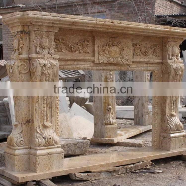luxury home decoration marble stone carved gold fireplace mantel