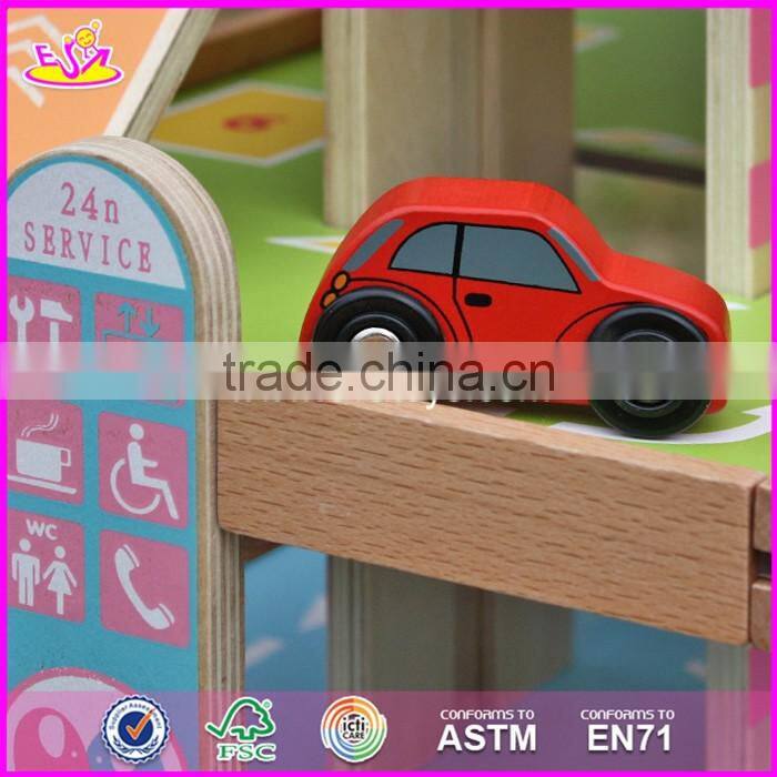 2017 new products lovely pink children wooden toy garage for cars W04B050