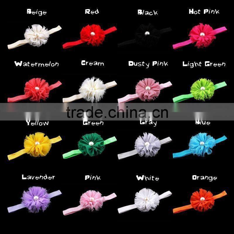 chiffon flower headband with pearl beads for kids hair accessories