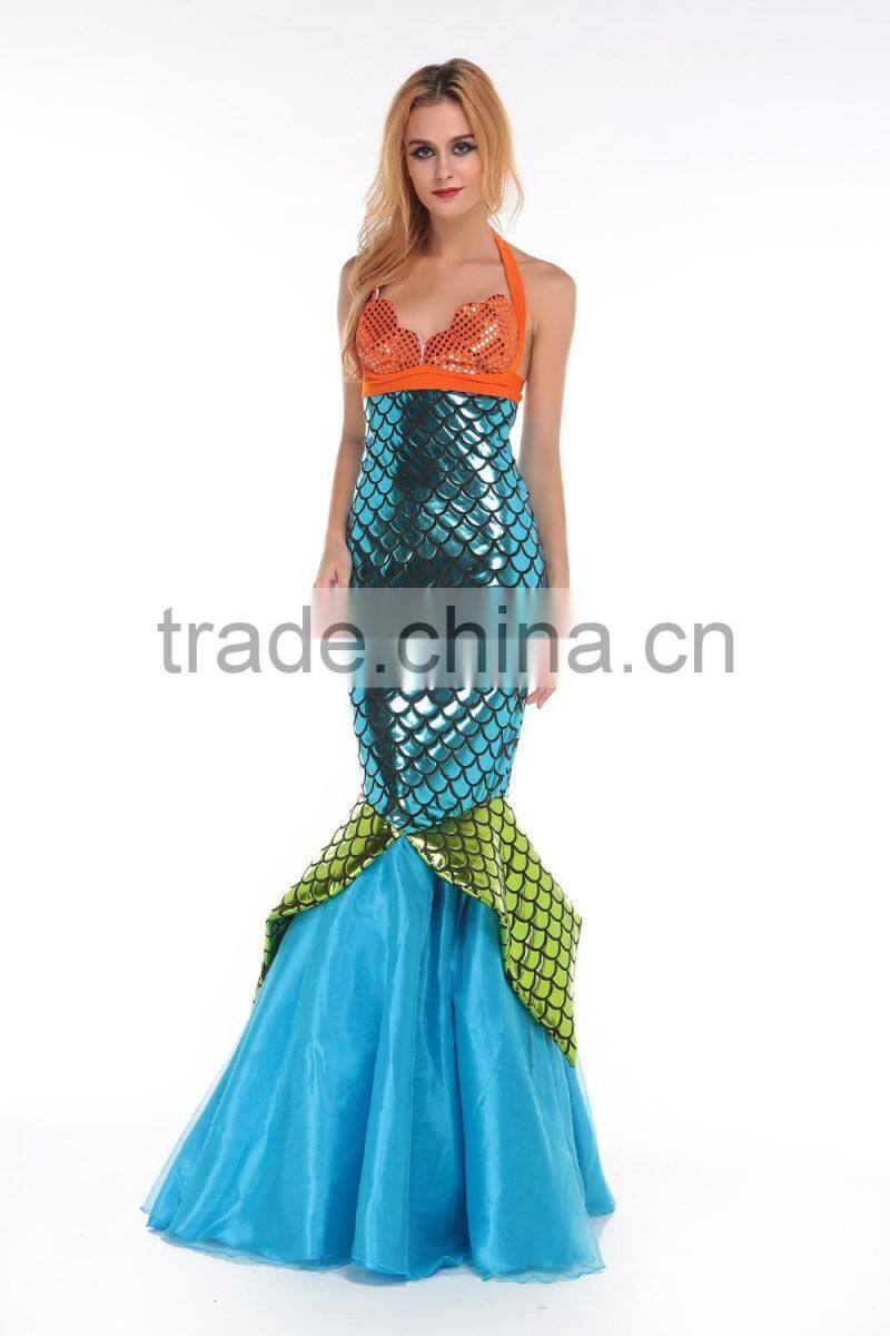 Mermaid Long Tail Skirt Metallic Ariel Sexy Fish Tail Adult Womens Dress Costume Sea