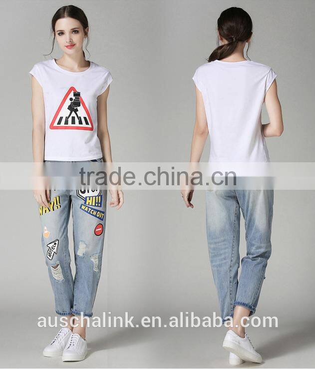best selling auschalink ladies new pattern fancy jeans pants 2016