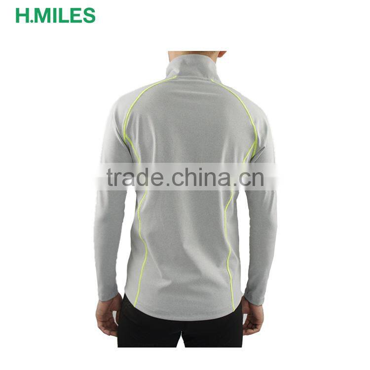 OEM wholesale clothes men sports long sleeve zip front t-shirt
