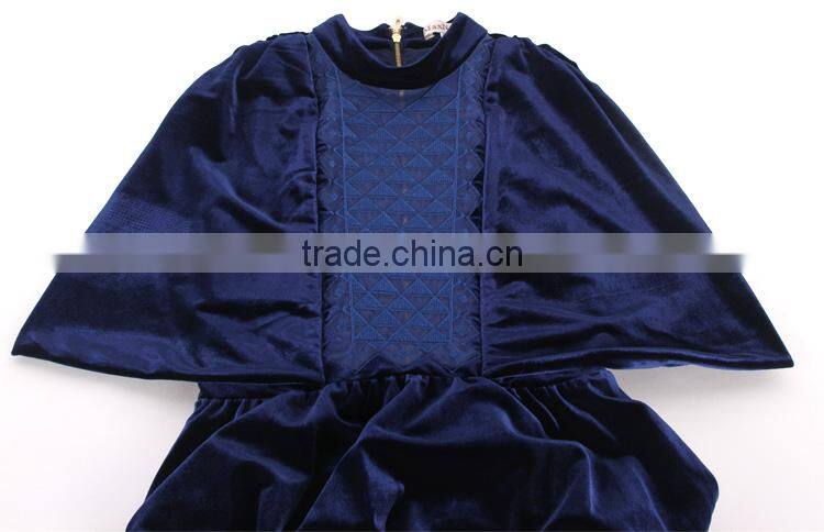 High Quality Sexy Lady Long Lace Sleeve Velvet Embroidered Dress