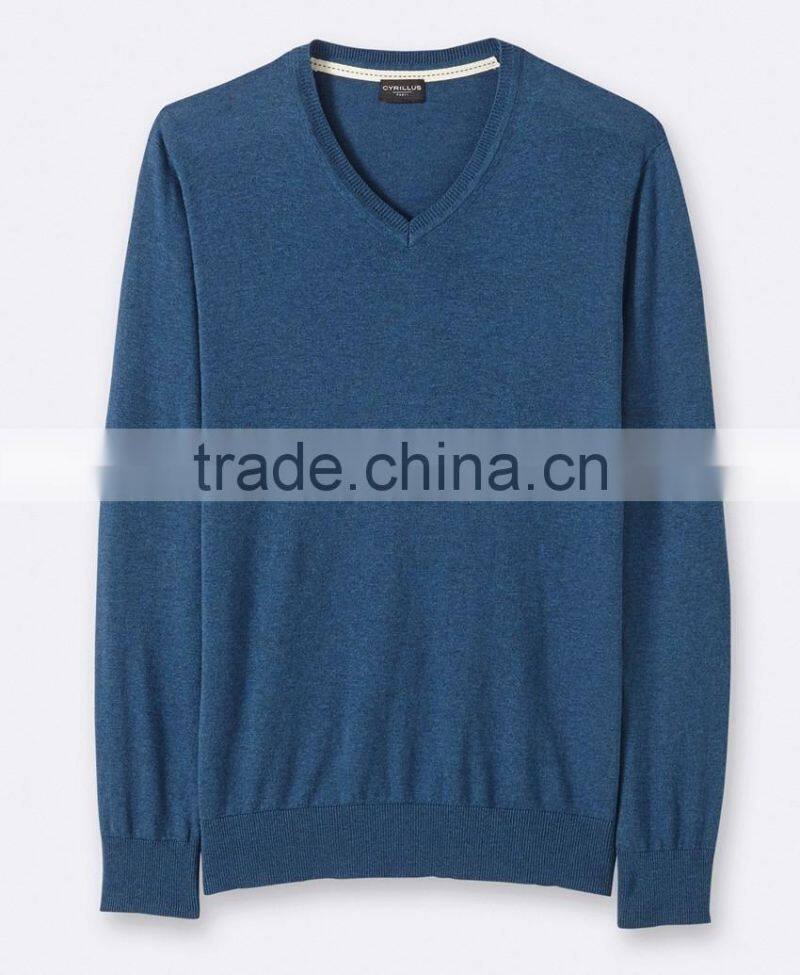High Quality 12GG casual men's v-neck 100% cashmere sweater with elbow patches (BKNM10)