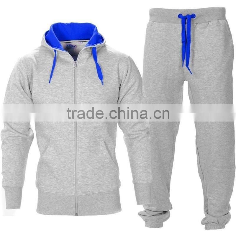 Custom Mens Plain Tracksuit Full Zip up Gym Hoodie Contrast Tracksuit Top Tapered Jogger Pants Tracksuit Bottoms