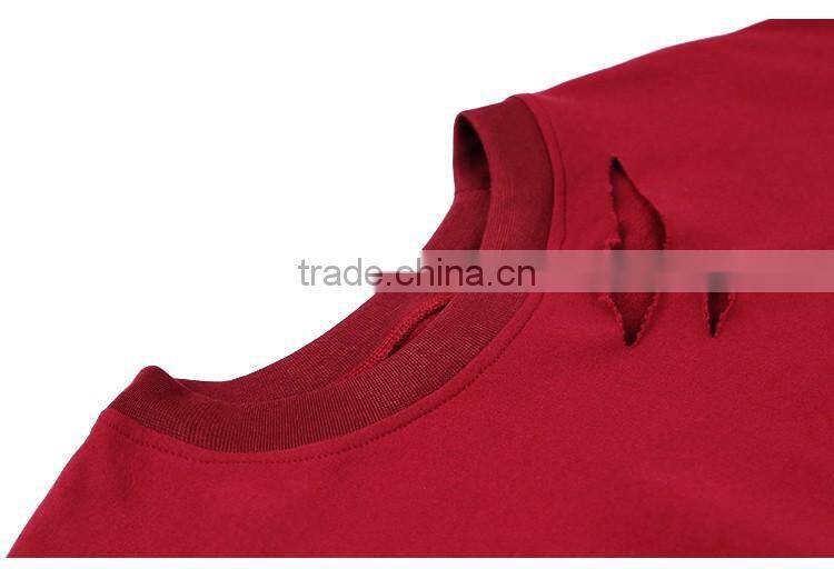 Wholesale Custom T Shirt Manufacturer Women thin 100%cotton short sleeve ripped t shirt with distressed