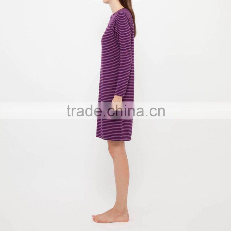 raglan sleeves striped with pocket womens sleepwear gowns