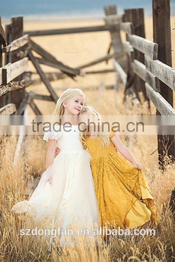 Little Girls Maggie Tiered Lace Gown Dress Flower Girls White Maxi Wedding Dress