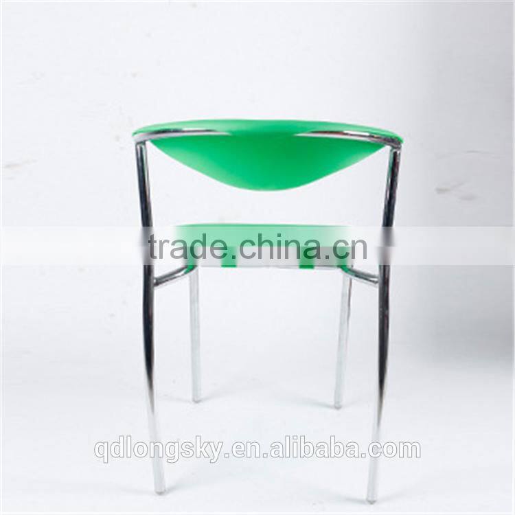 LS-4026A Plastic blue dining chair hotel furniture manufacturer in China Best Selling Iron Frame Blue Plastic Chair With Armrest