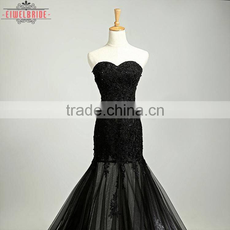 Long Floor-length Black Mermaid Wedding Dresses/Backless Wedding Dress